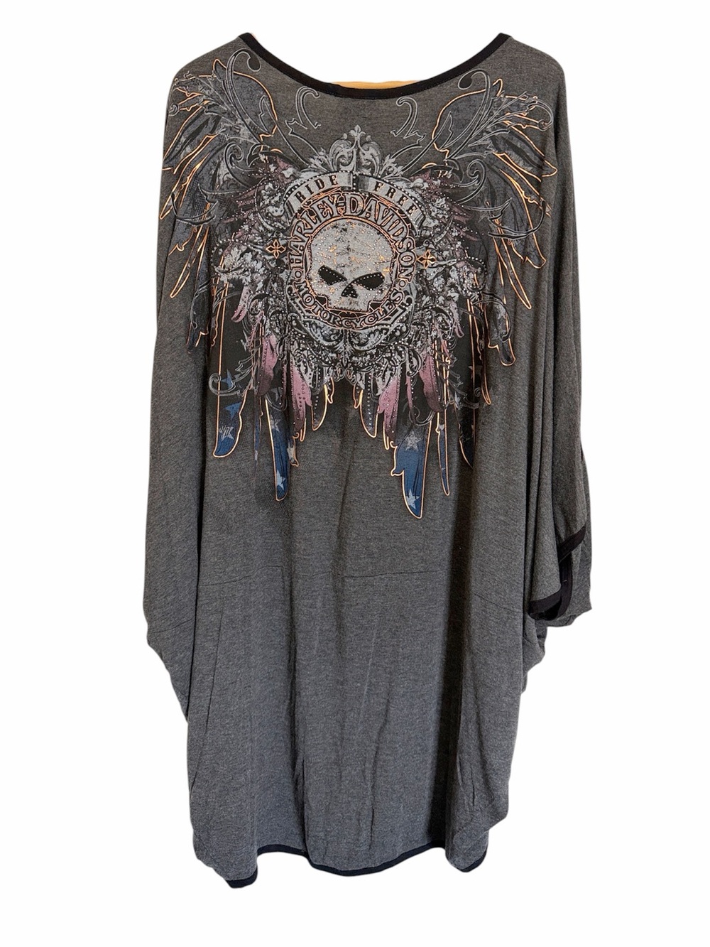 Harley-Davidson Womens Free To Fly Beaded Skull Wing Kimono Cardigan size 3XL